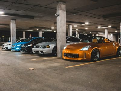 orange and blue chevrolet camaro