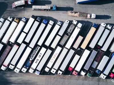 aerial photography of freight truck lot
